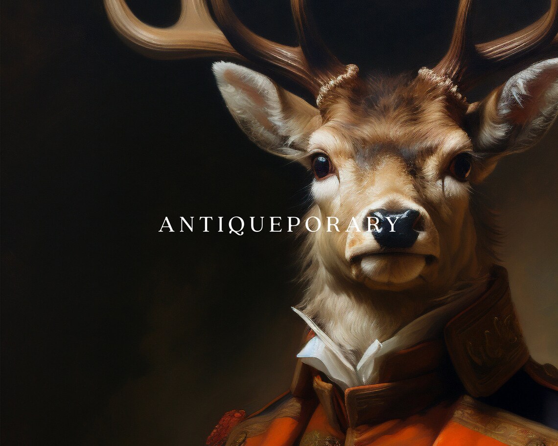 Victorian Animals Portrait Royal Deer Vintage Print Renaissance Animal Painting Dark Moody Animal Poster Altered Art Animal Lover Gift - Image 3
