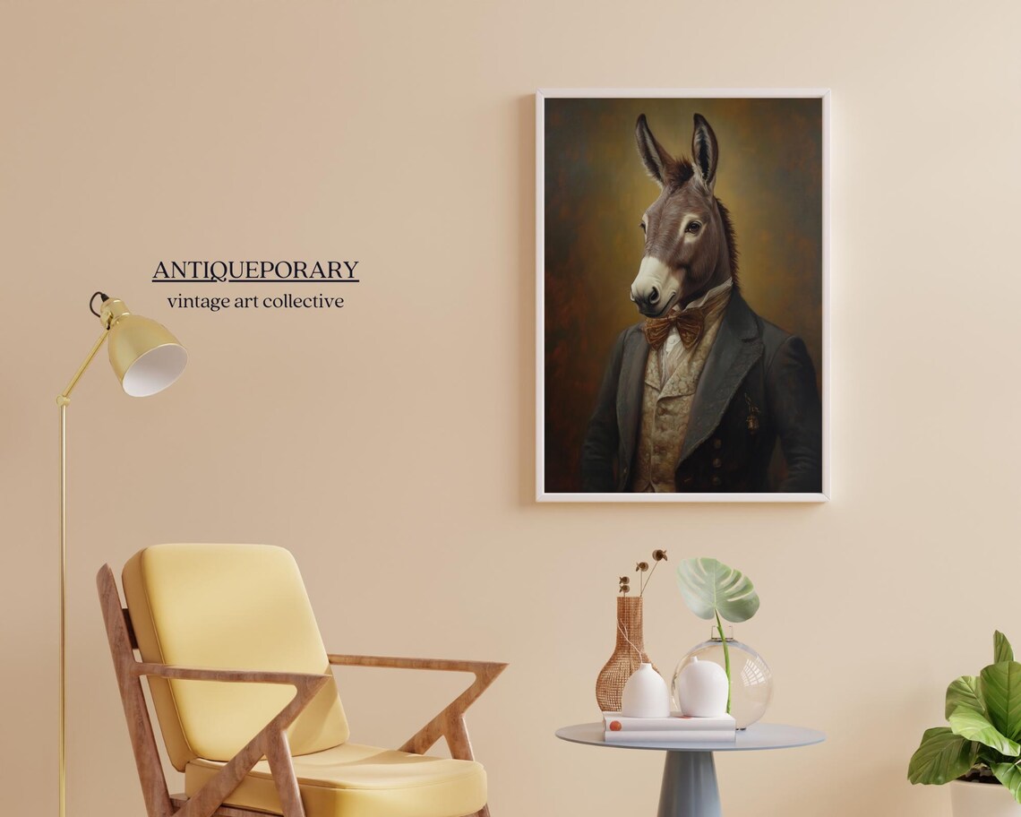 Donkey Gray Suit Gold Bow Tie Gentleman Victorian Portrait Poster - Image 3
