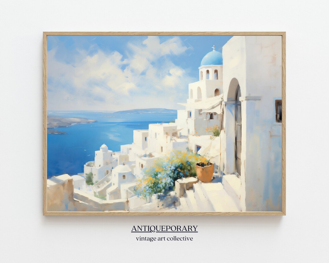 Santorini Blue Domes Aegean Sea Greek Island Travel Art Poster