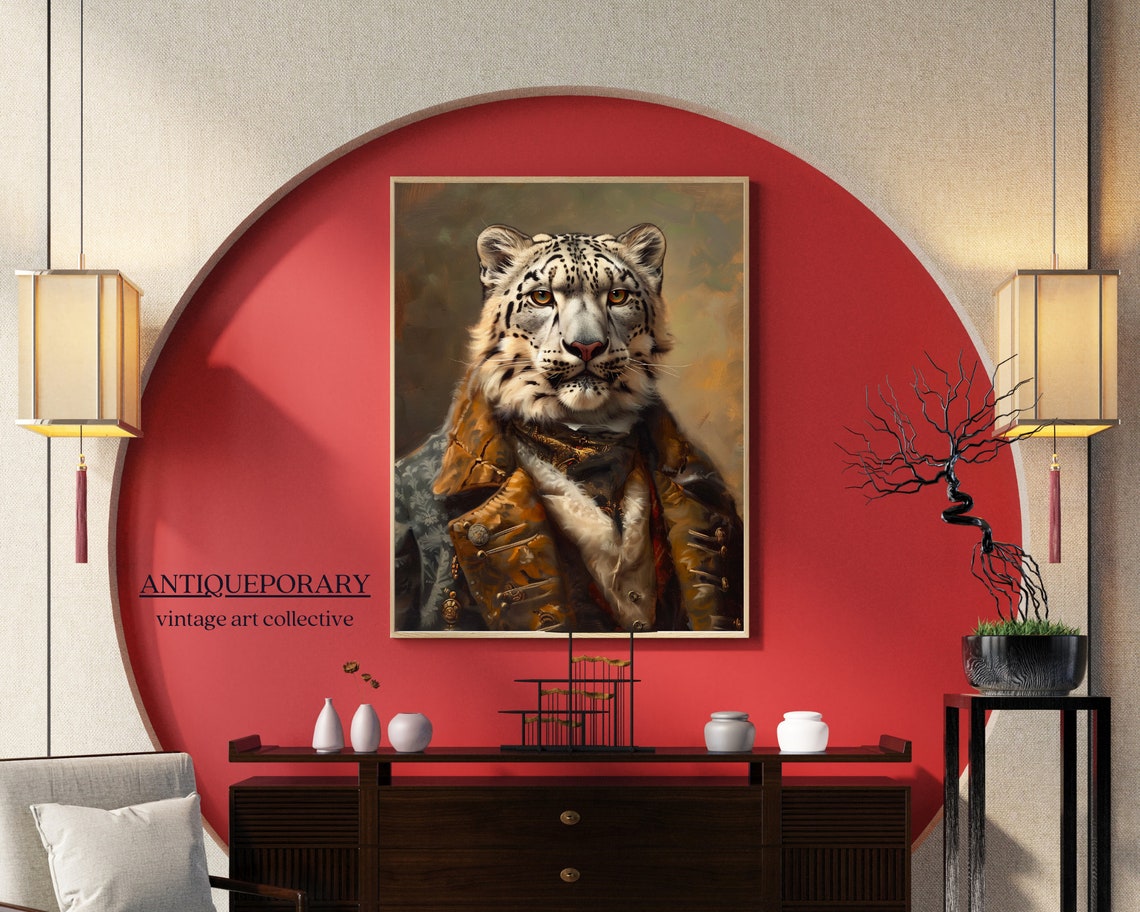 Snow Leopard in Vintage Hunting Jacket Aristocrat Portrait Poster - Image 5