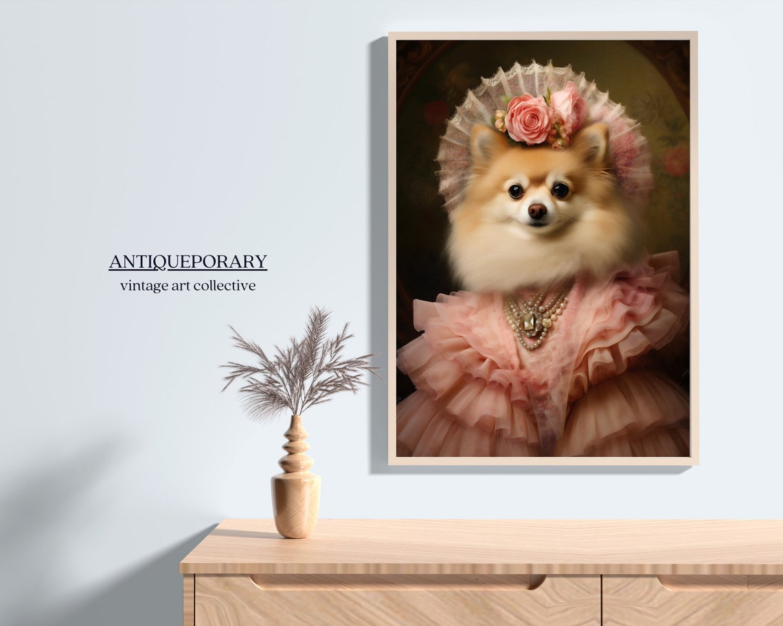 Lady Pomeranian Portrait Victorian Animal Portrait Vintage Animal Art Royal Pet Painting Renaissance Animal Portrait Altered Art Print - Image 4