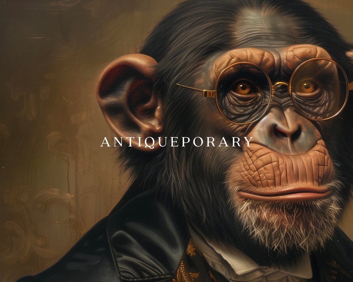 Royal Chimpanzee Portrait Round Glasses Victorian Gentleman Poster - Image 3