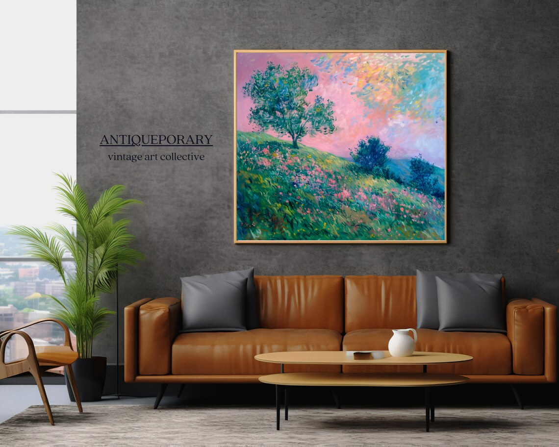 Wildflower Meadow Sunset Hillside Impressionist Landscape Poster - Image 4