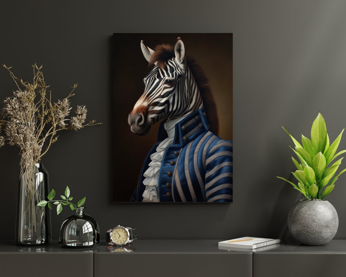 Regal Zebra Navy Uniform Coat Vintage Animal Portrait Poster - Image 3