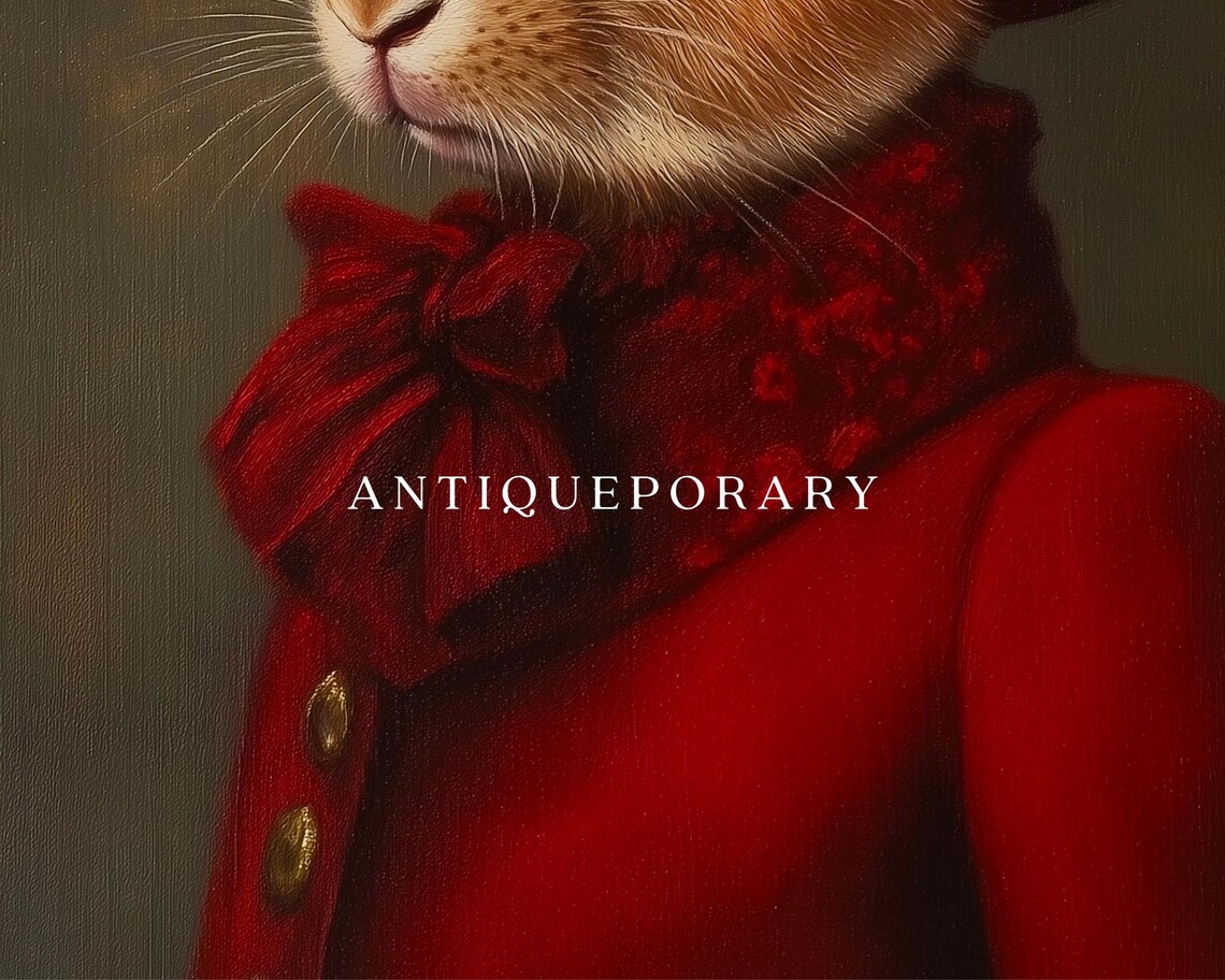 Red Dress Rabbit Lady Portrait Rose Hat Victorian Style Poster - Image 2