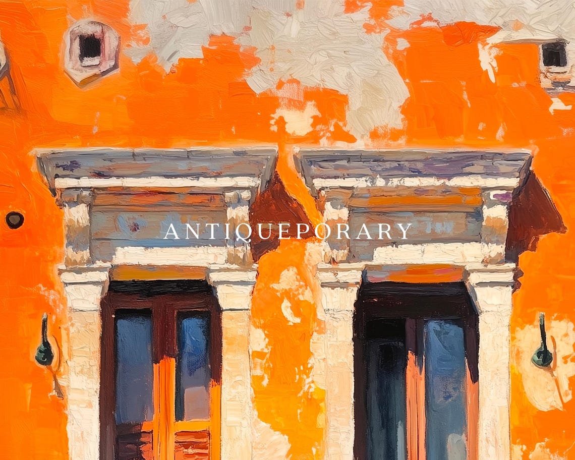 Terracotta Orange Facade Balcony Sunlit Old Town Architecture Poster - Image 3