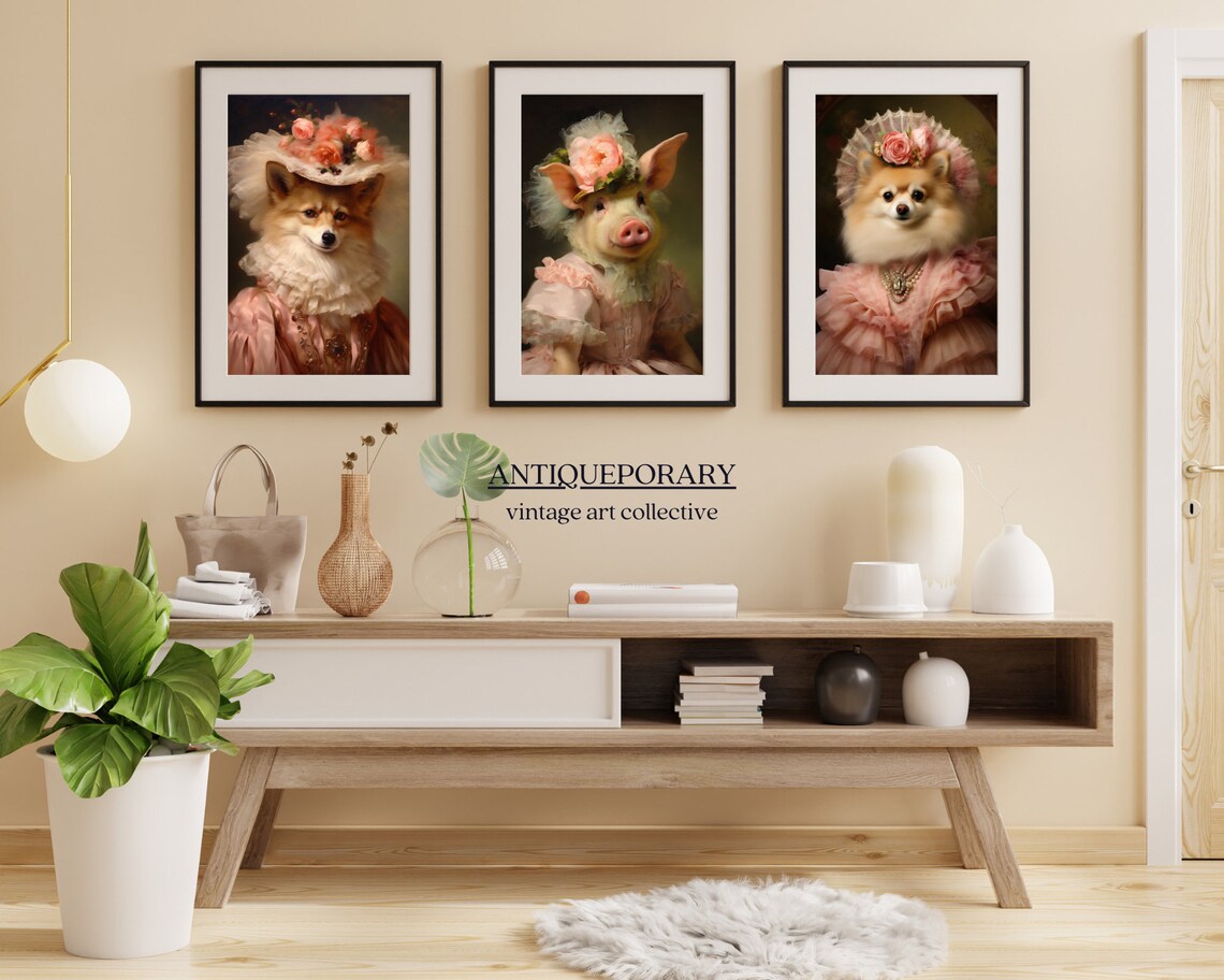 Adorable Pig Lady in Pink Dress with Rose Headpiece Portrait Poster - Image 4