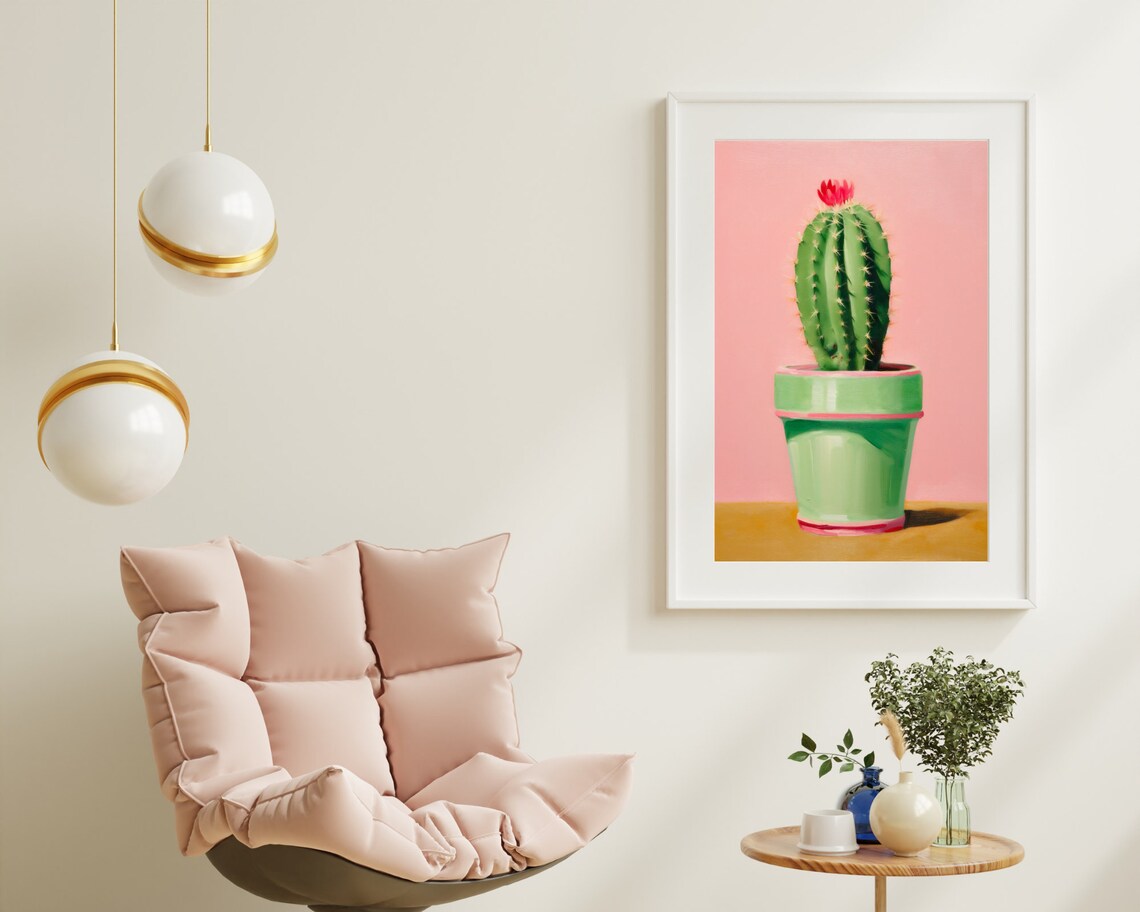 Minimalist Green Cactus Pink Background Modern Pop Art Poster - Image 5