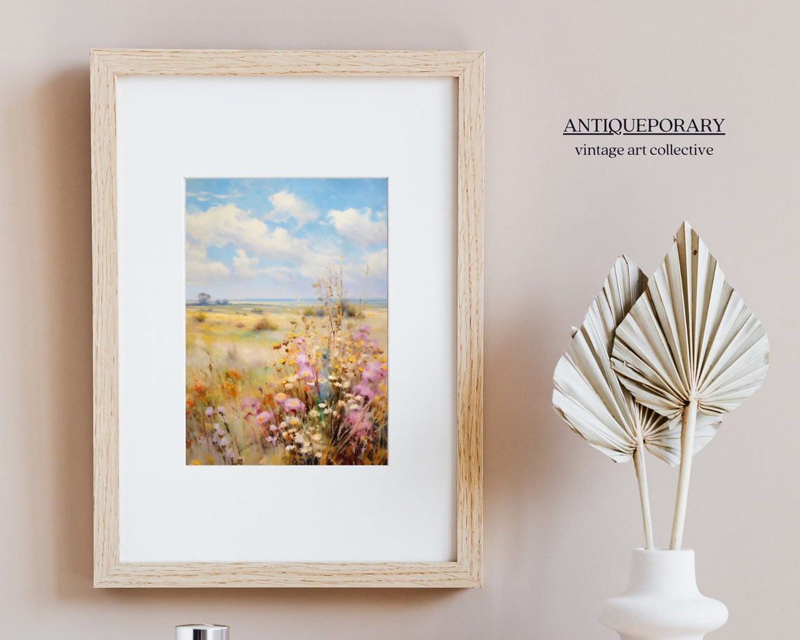 Golden Field Wildflowers Dreamy Pastel Impressionist Landscape Poster - Image 2