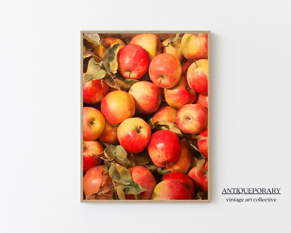Apples Still Life Oil Painting Vintage French Still Life Neutral Fruit Oil Painting Country Kitchen Art Rustic Farmhouse Wall Art