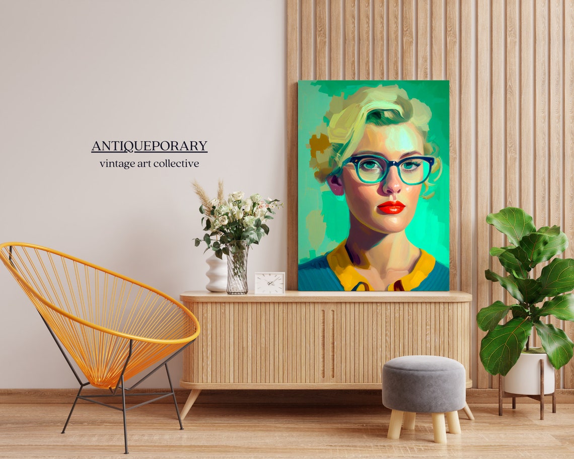 Blonde Woman with Glasses and Red Lips Retro Pop Art Portrait Poster - Image 4