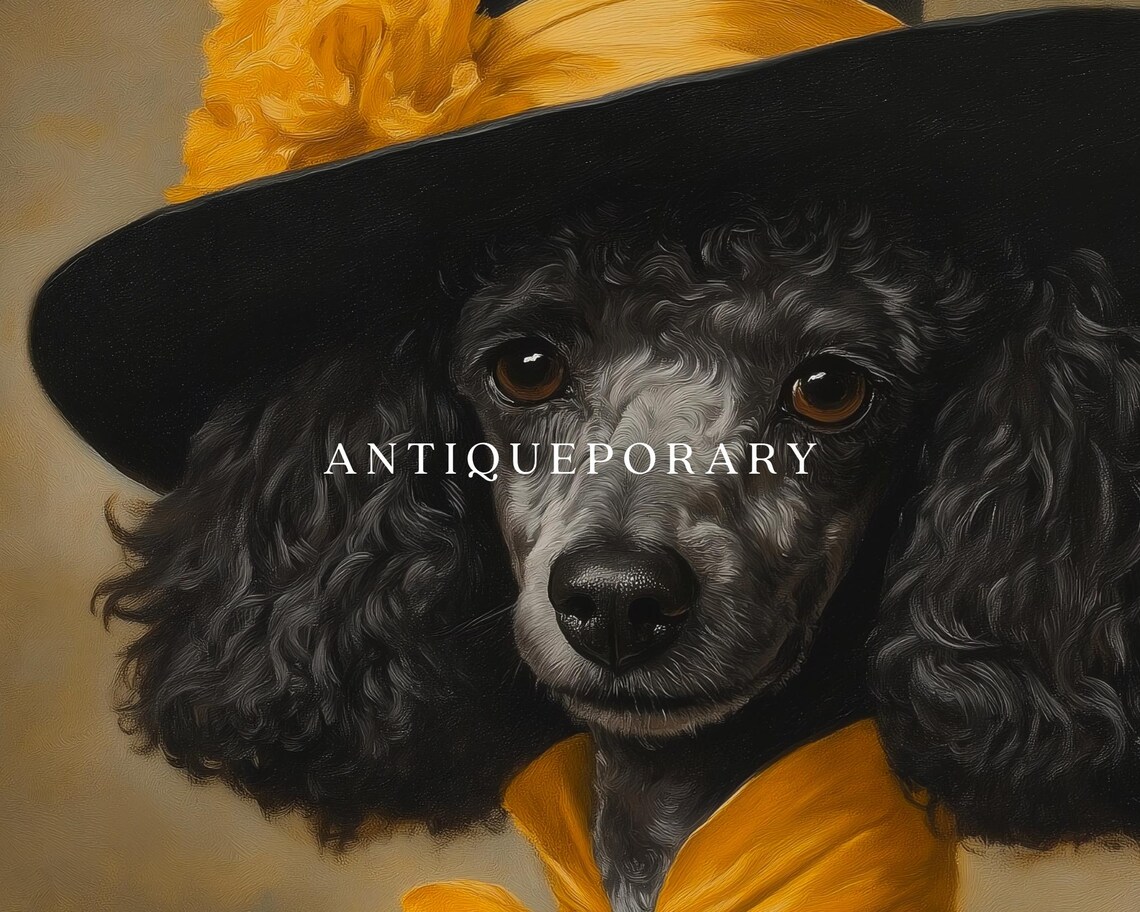 Black Poodle Vintage Portrait in Yellow Dress and Top Hat Poster - Image 3