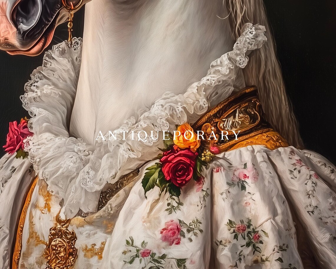 White Horse in Bridal Gown with Rose Headdress Vintage Portrait Poster - Image 2