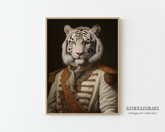 White Tiger Royal Military Uniform Gold Sash Portrait Poster
