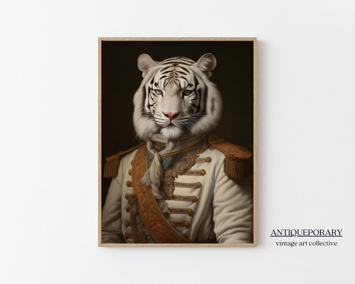 White Tiger Royal Military Uniform Gold Sash Portrait Poster