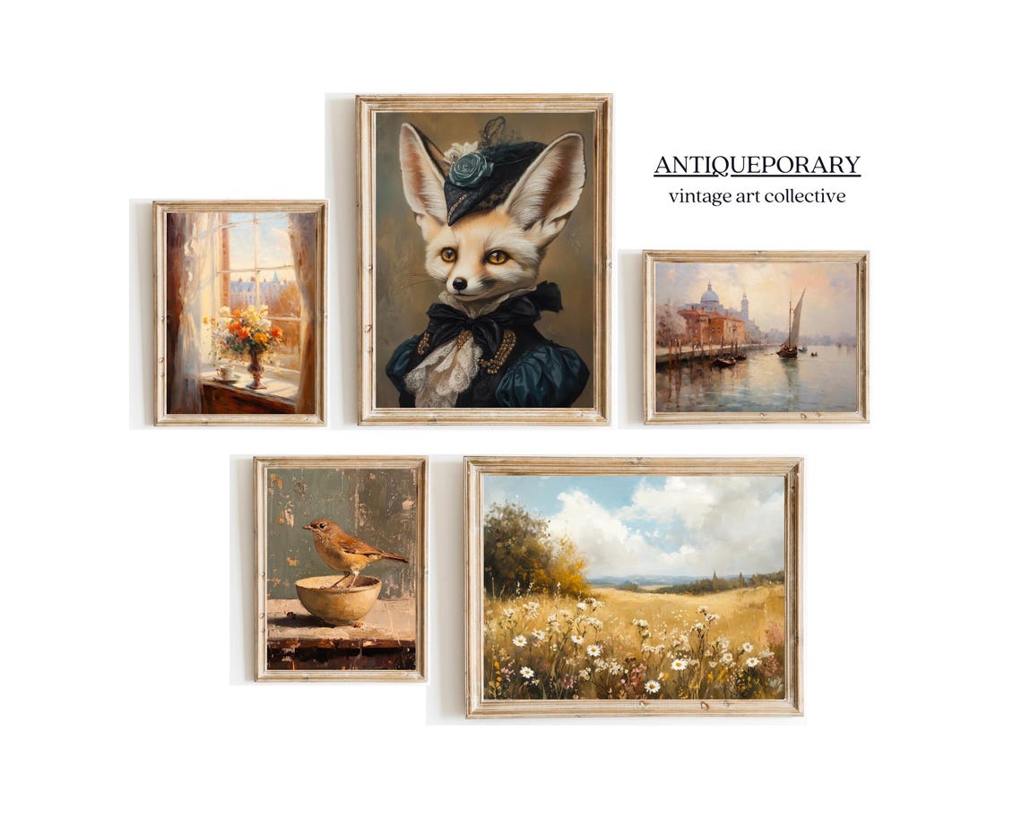 Fennec Fox Lady in Navy Victorian Gown Vintage Animal Portrait Poster - Image 4