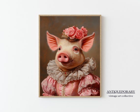 Royal Lady Pig Vintage Portrait Victorian Animal Print Dressed Cute Farm Animal Altered Art Renaissance Animal Pet Lover Gift
