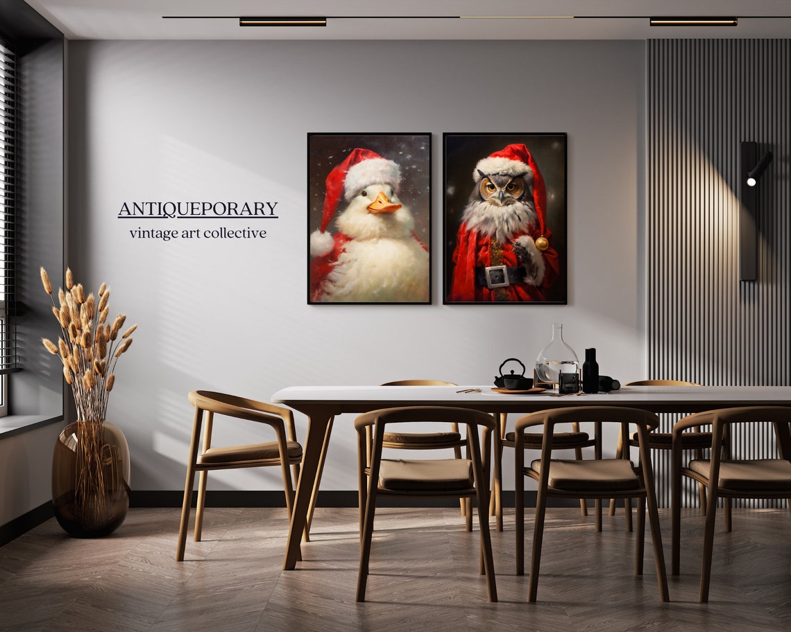 Festive Duck in Santa Hat Snowy Christmas Holiday Portrait Poster - Image 4