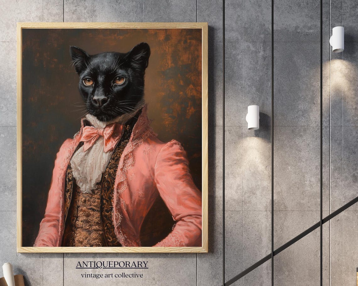 Black Panther in Pink Rococo Jacket Vintage Aristocratic Animal Poster - Image 7
