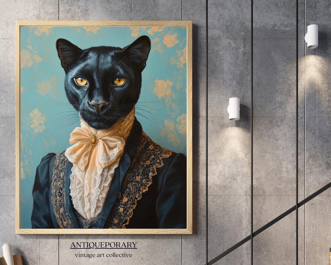 Royal Black Panther Portrait Gold Bow Vintage Victorian Poster - Image 6