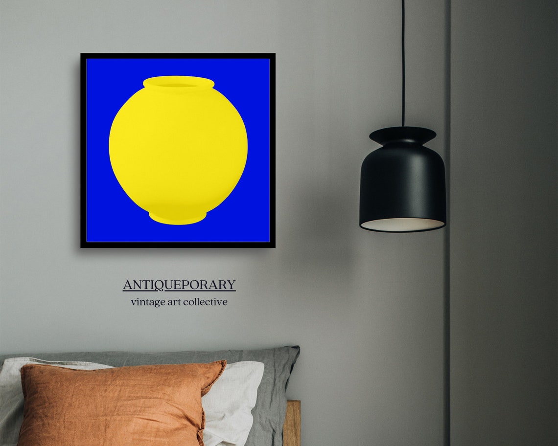 Bold Bright Yellow Vase Silhouette on Cobalt Blue Pop Art Poster - Image 5