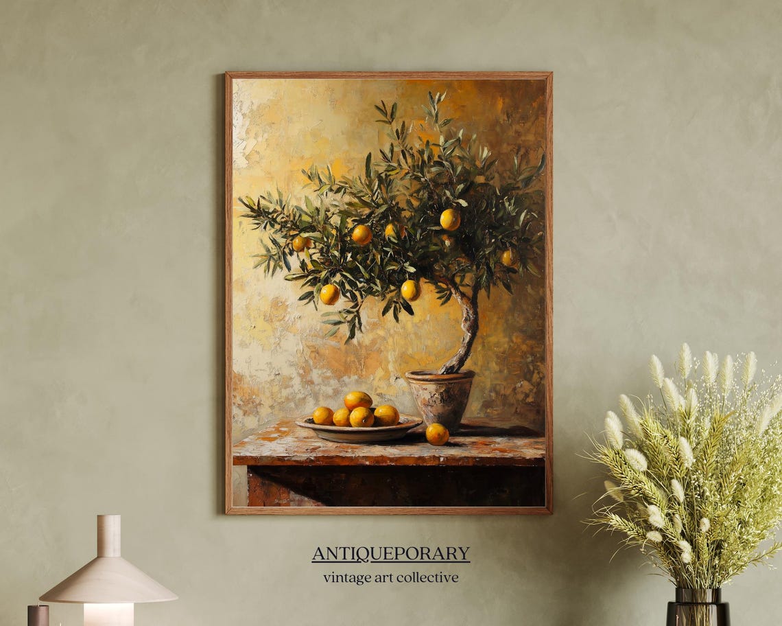 Potted Citrus Tree Golden Rustic Still Life Fruit Painting Poster - Image 5