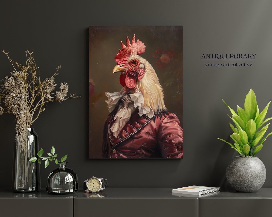 Rooster Red Satin Coat Lace Cravat Victorian Gentleman Portrait Poster - Image 3