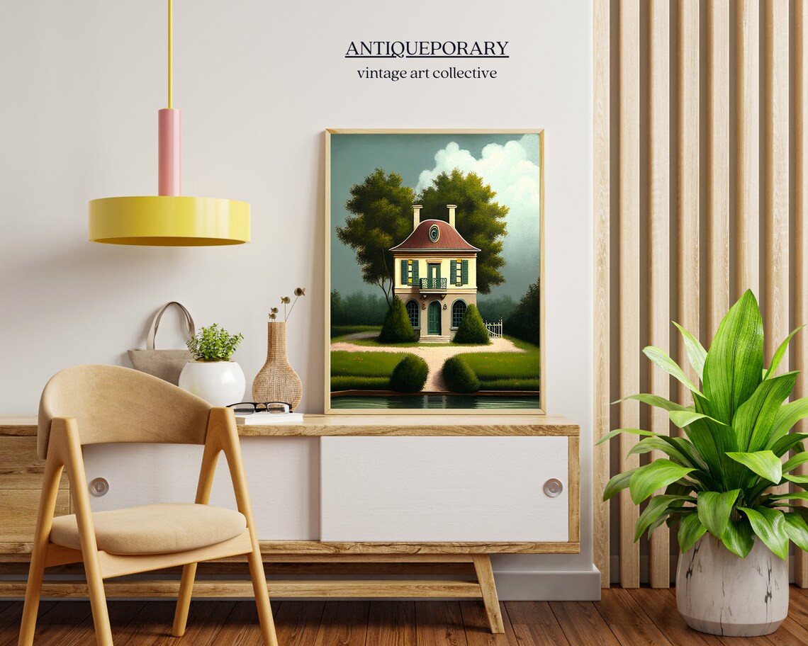 French Country House Mansard Roof Riverside Garden Vintage Poster - Image 5