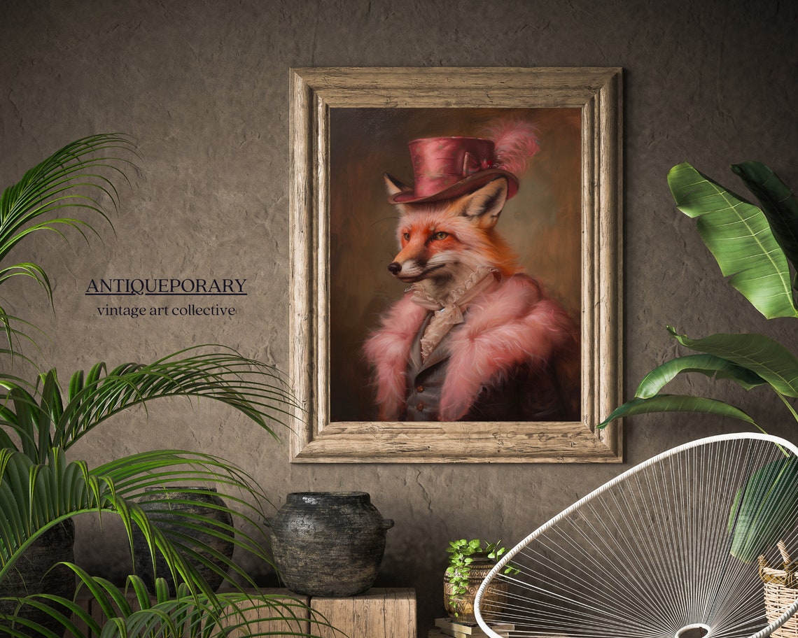 Red Fox Lady Portrait Pink Fur Stole Top Hat Victorian Poster - Image 4