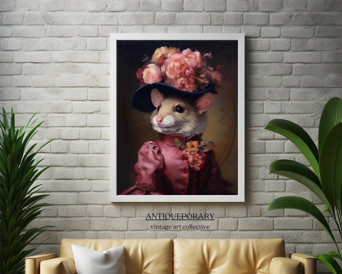Royal Mouse Lady Portrait Pink Dress Flower Hat Victorian Poster - Image 4
