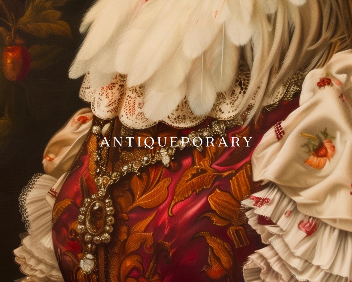 Rooster in Victorian Gown with Jewels Vintage Portrait Poster - Image 2