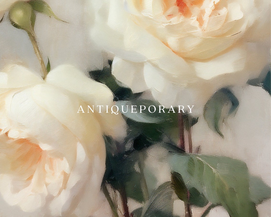 Cream White Roses Close Up Soft Neutral Floral Painting Poster - Image 2