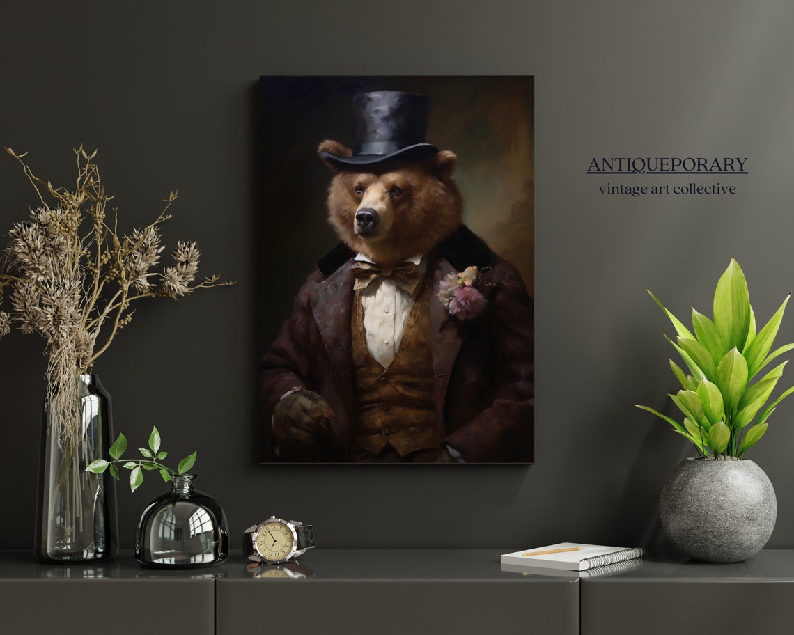 Gentleman Bear Top Hat Tailcoat Vintage Royal Animal Portrait Poster - Image 5
