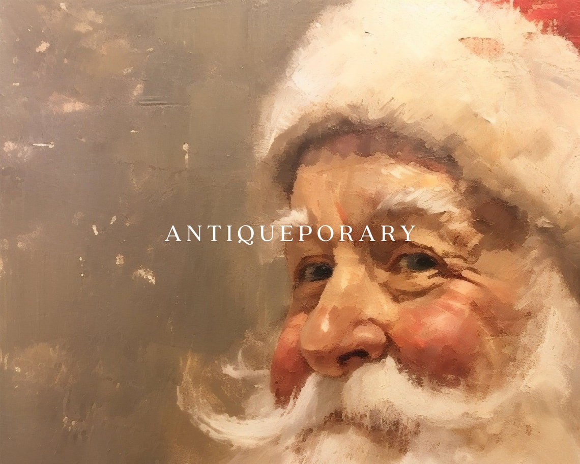 Rustic Santa Claus Portrait Close Up Vintage Christmas Print - Image 3