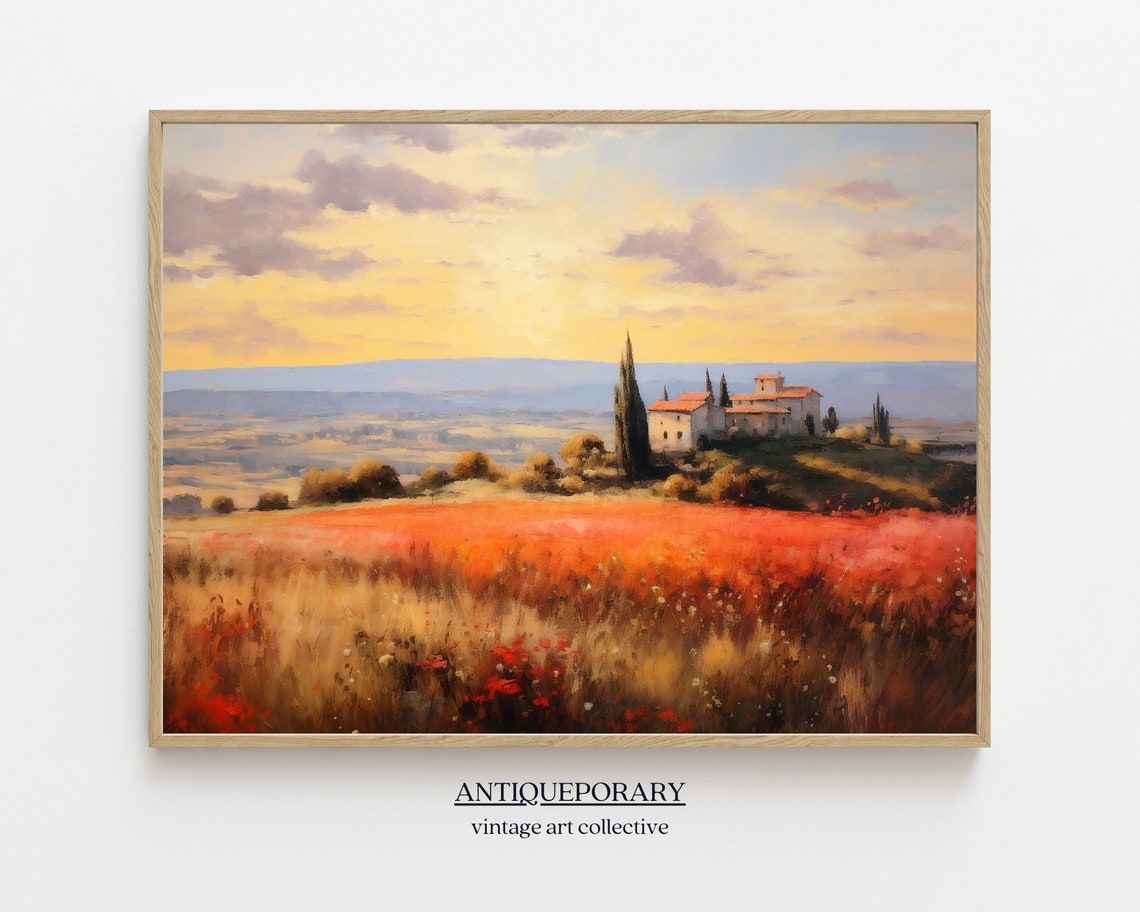 Italian Landscape Oil Painting Tuscany Landscape Print Toscana Art Print Vintage Art Print Italy Home Decor Farmhouse Decor