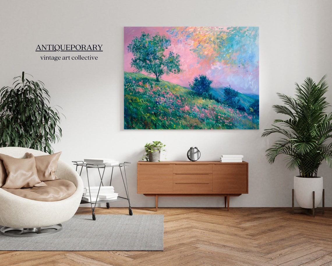 Wildflower Meadow Sunset Hillside Impressionist Landscape Poster - Image 6