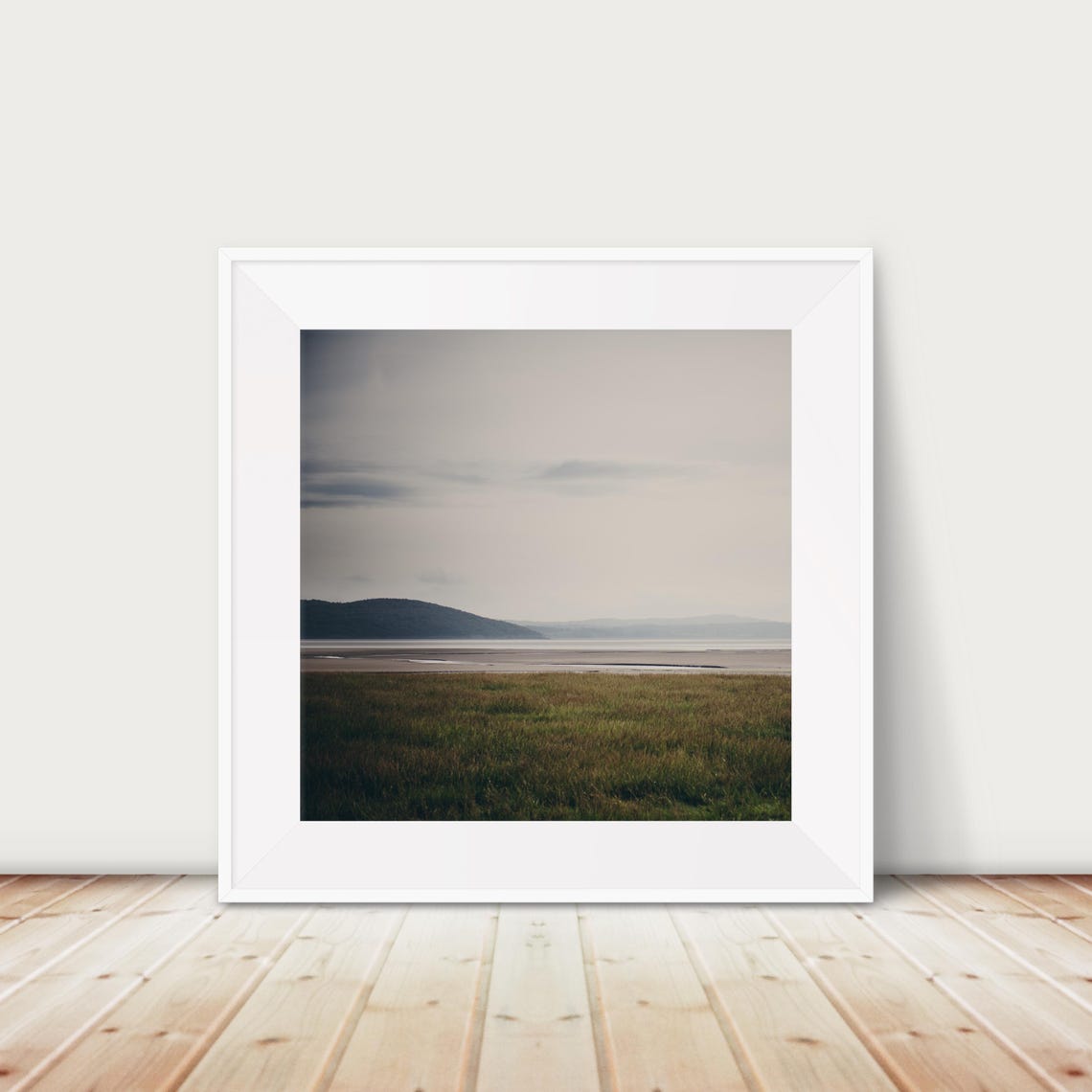 Misty Tidal Estuary Grass Shoreline Moody Landscape Photo Print
