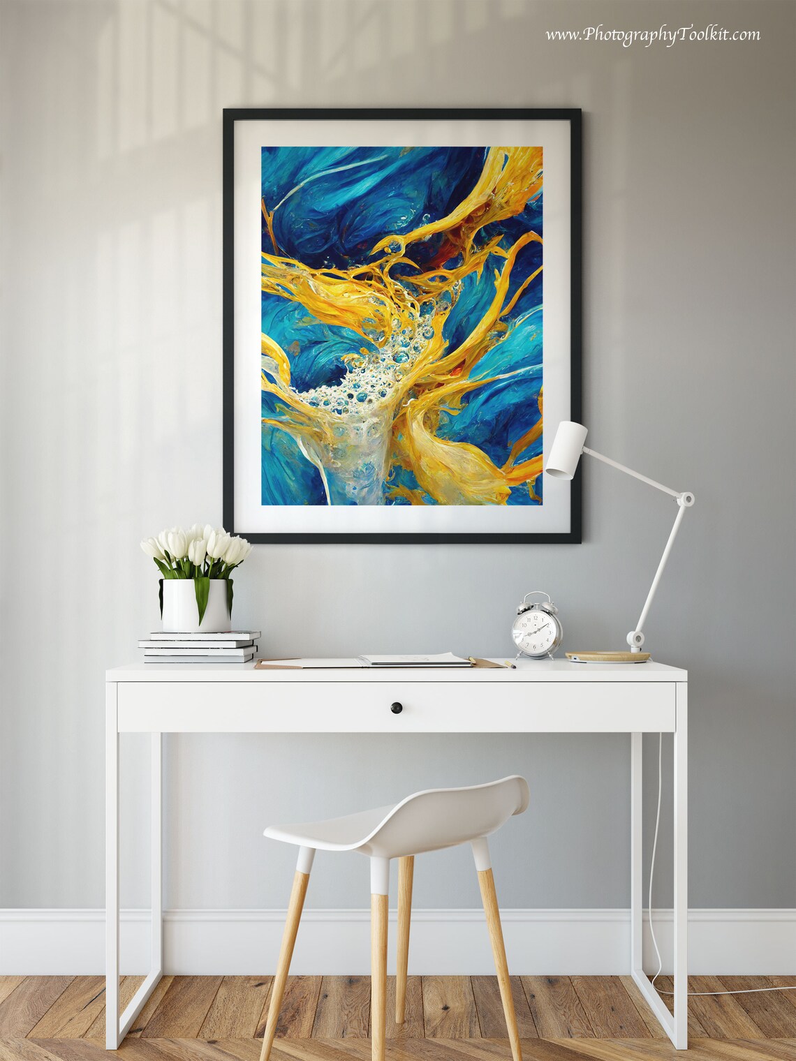 Blue And Gold Abstract Brush Strokes Art Print - Image 4