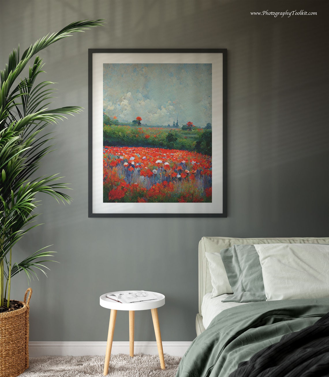 Red Poppy Field Under a Bright Blue Sky Impressionist Painting Poster - Image 3