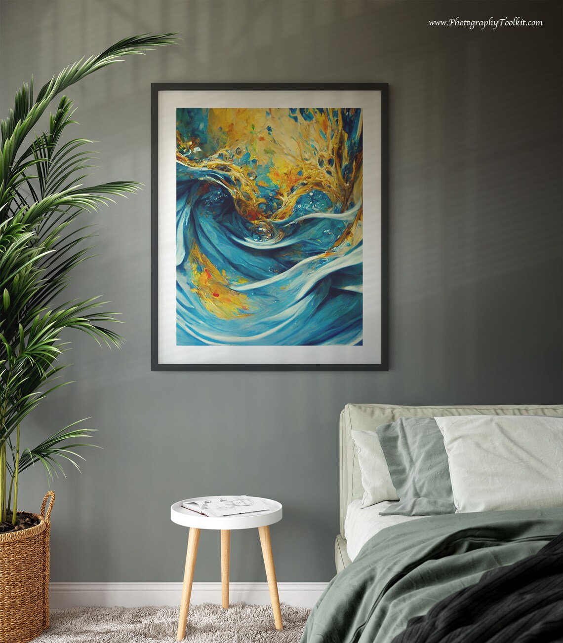 Blue and Gold Abstract Art Print, Modern Wall Art - Image 3