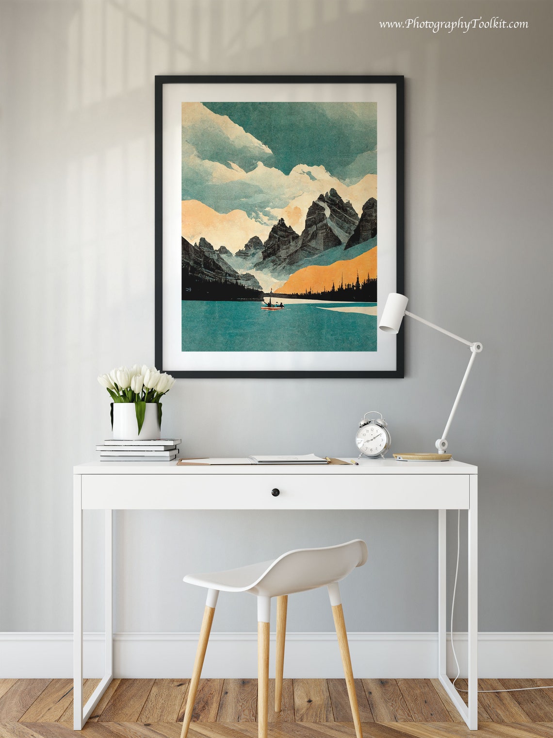 Moraine Lake Banff Retro Peaks Turquoise Canoe Vintage Poster - Image 2