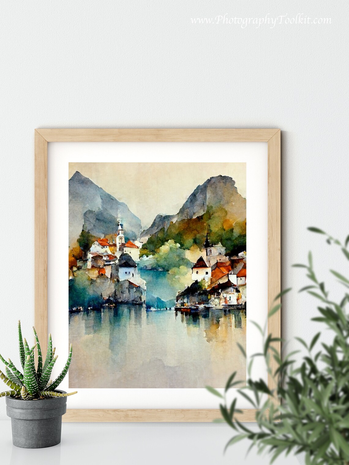 Hallstatt Austria Alpine Lake Reflection Watercolor Scenic Poster - Image 5