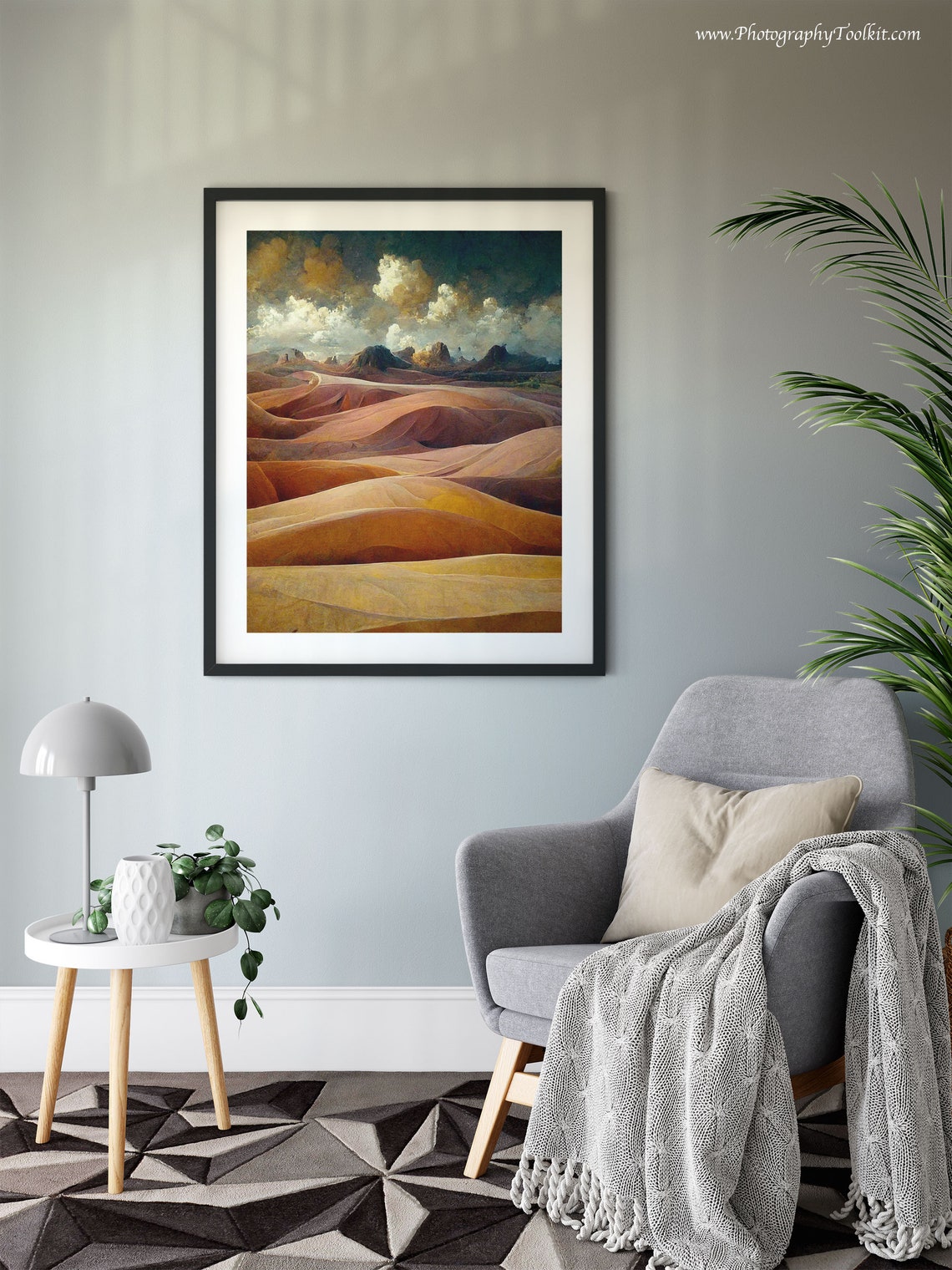 Rose Pink Desert Dunes Dramatic Clouds Desert Landscape Art Poster - Image 6