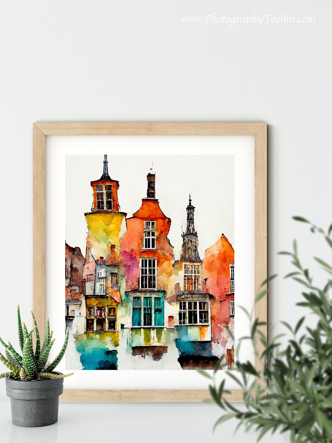 Bruges Belgium Historic Houses Towers Watercolor Street Poster - Image 5