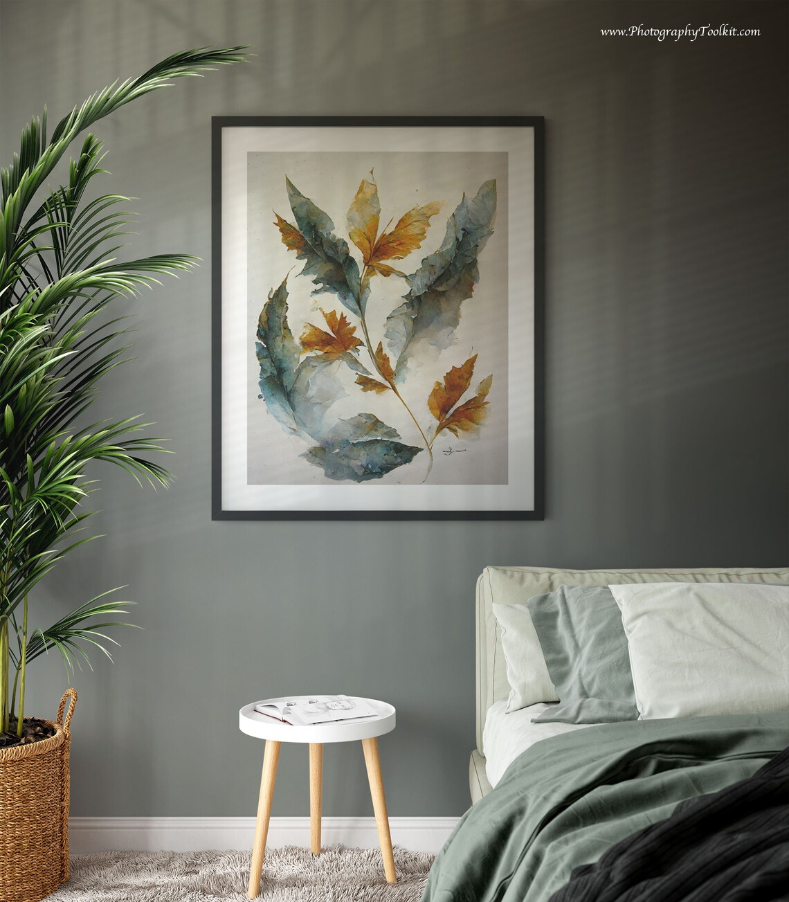 Autumn Leaves Watercolor Green And Gold Foliage Style Poster - Image 2
