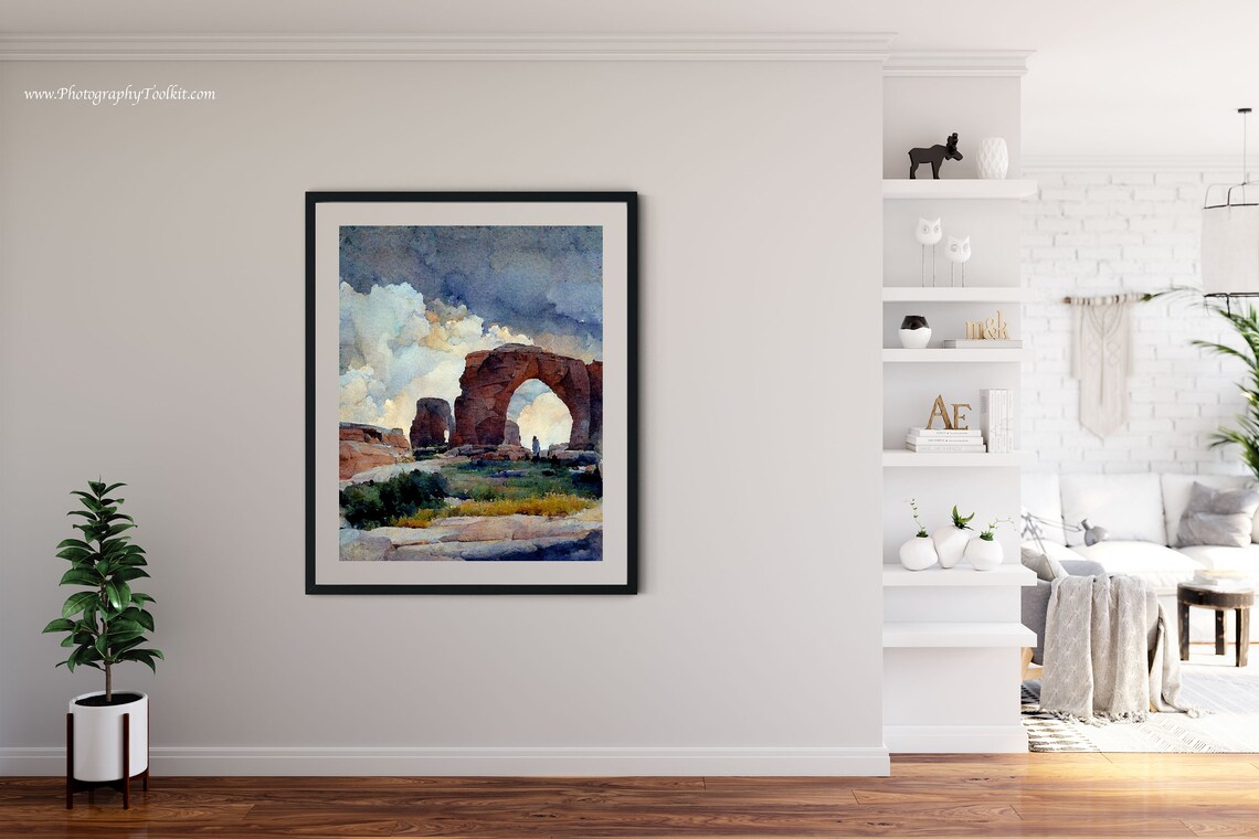 Red Rock Arch Watercolor Lone Traveler Desert Scenic Adventure Poster - Image 4