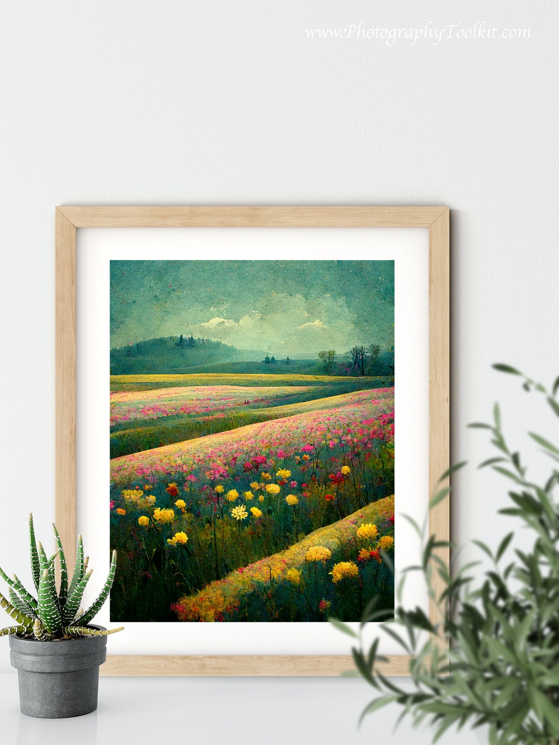Vibrant Wildflower Meadows Rolling Under a Teal Sky Colorful Poster - Image 5