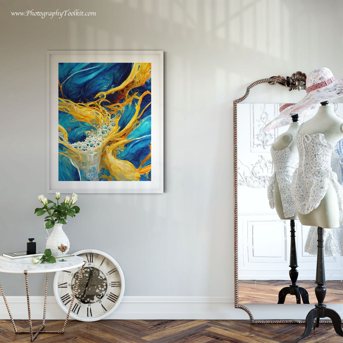 Blue And Gold Abstract Brush Strokes Art Print - Image 6