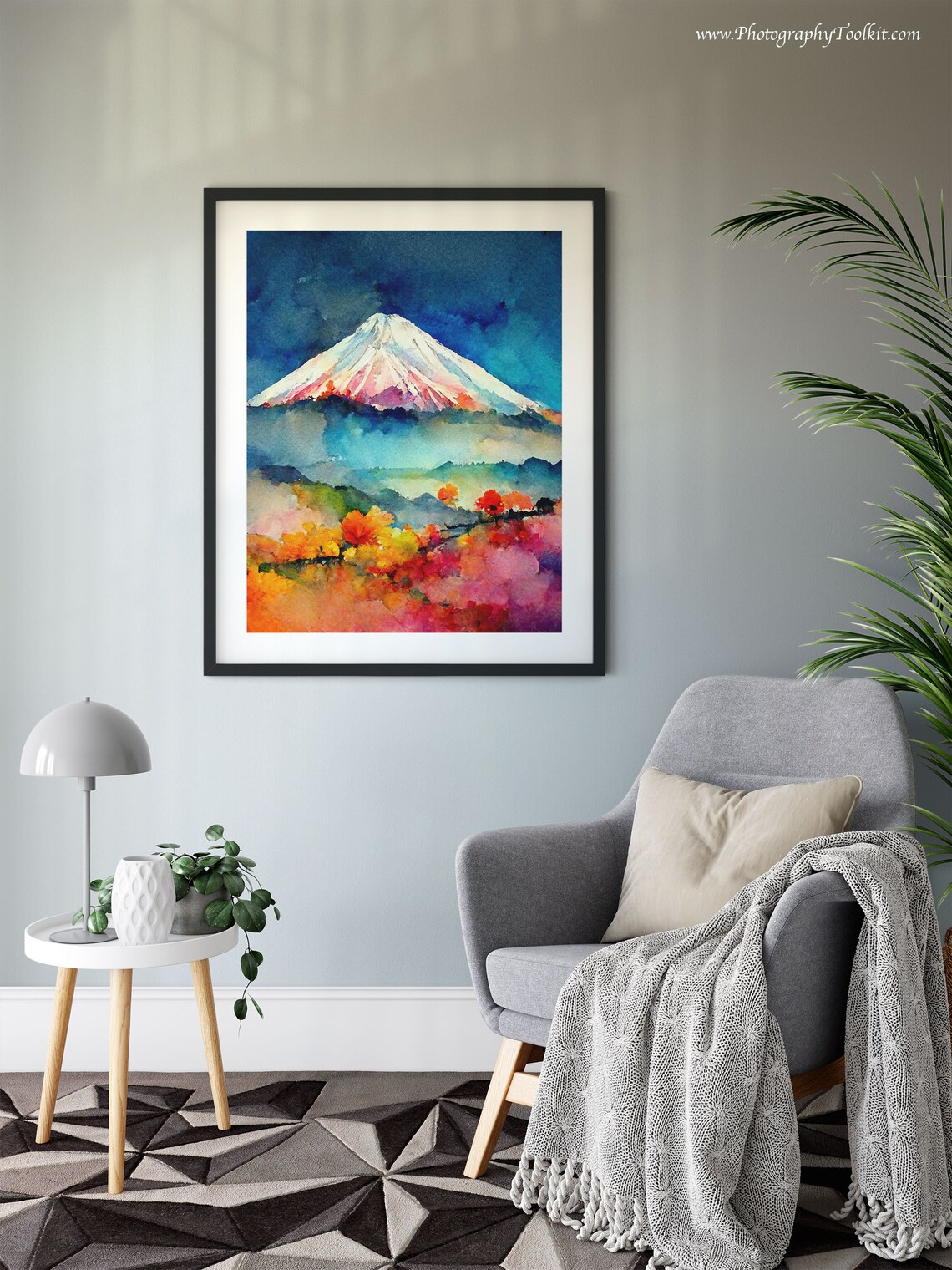 Mount Fuji Snowy Peak Autumn Colors Watercolor Japan Landscape Poster - Image 6