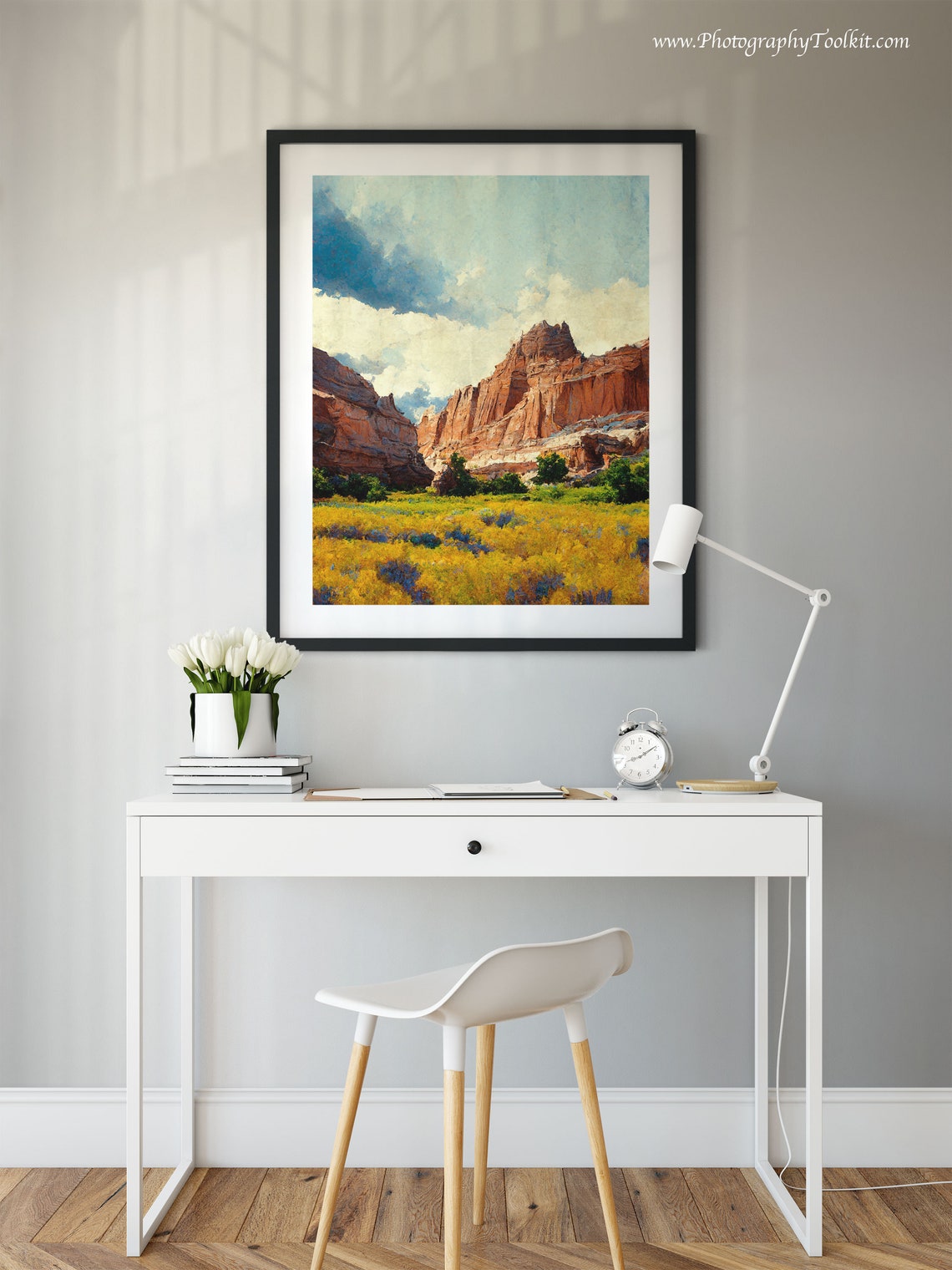Capitol Reef Red Rock Canyon Golden Meadow Blue Clouds Utah Print - Image 2